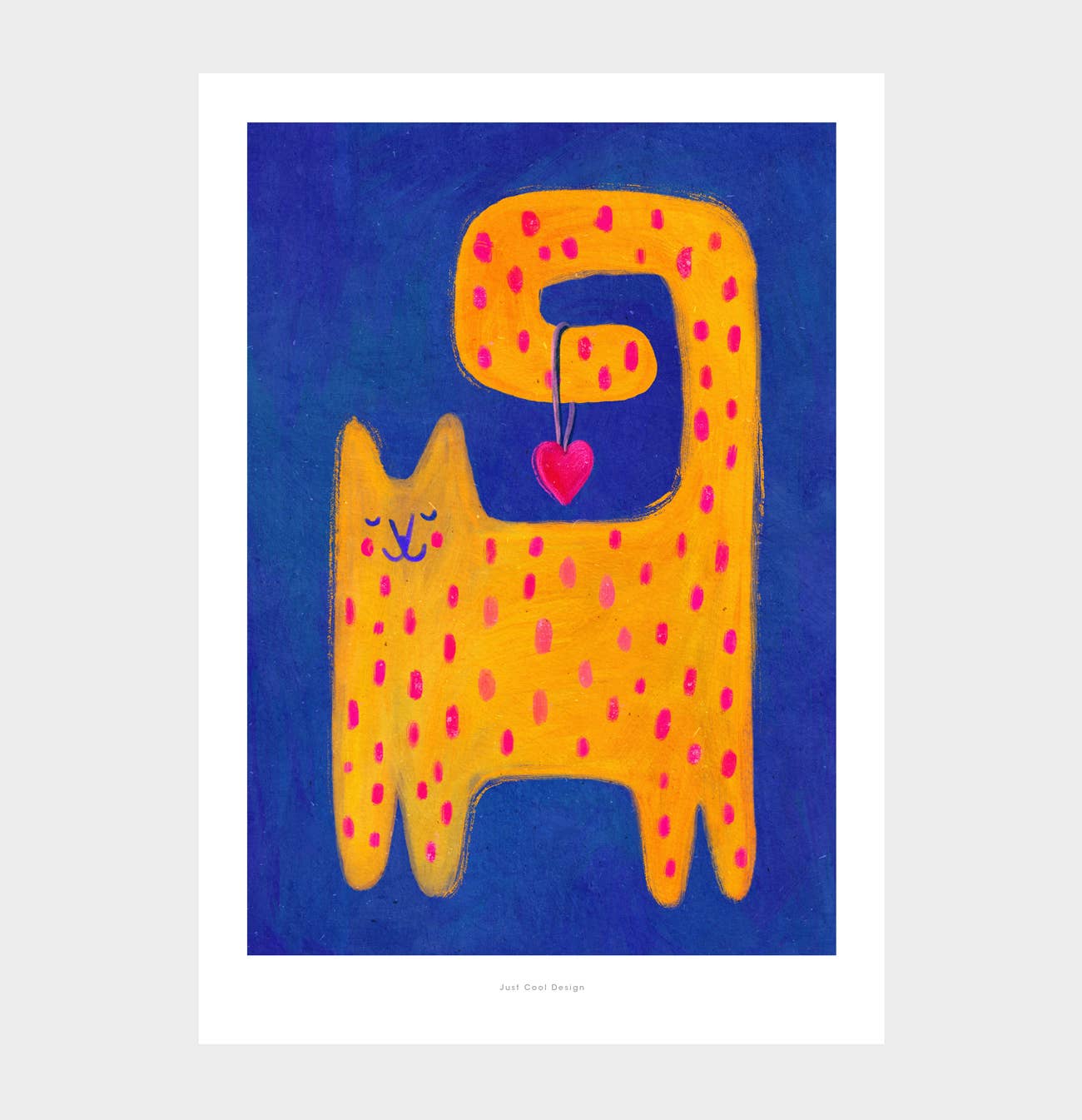 Yellow Cat with Heart - A4 Cute Illustration Print