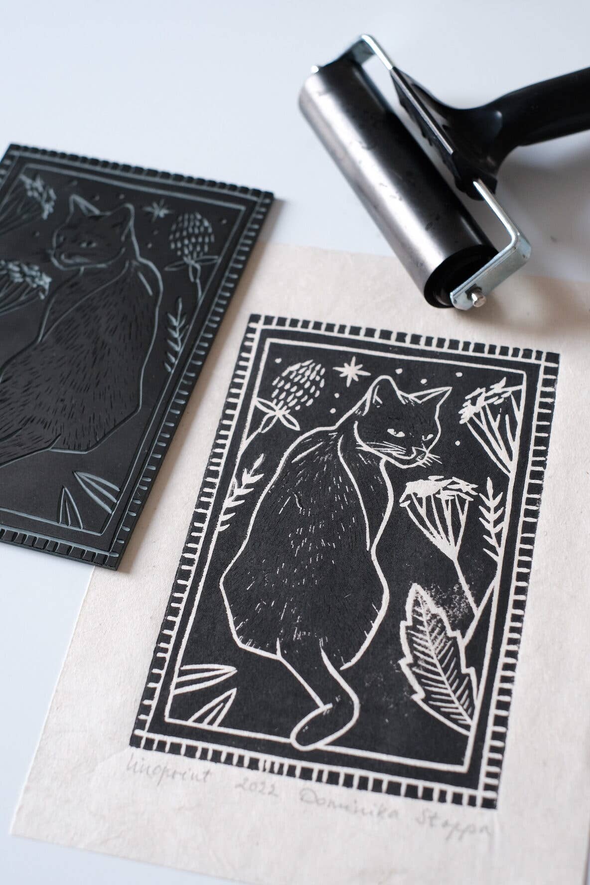 Black Cat - Linocut Print