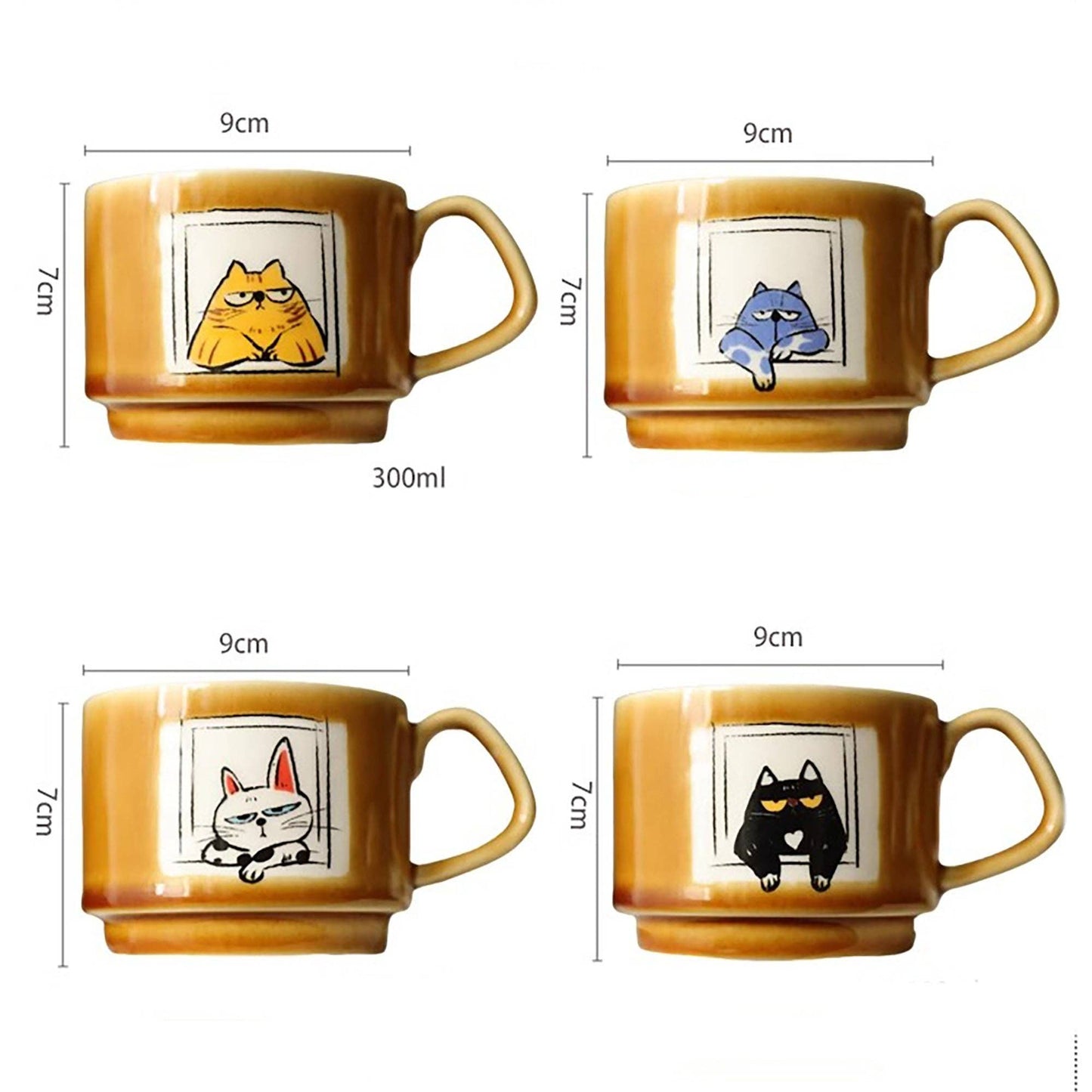 Ceramic coffee mug with cat illustration