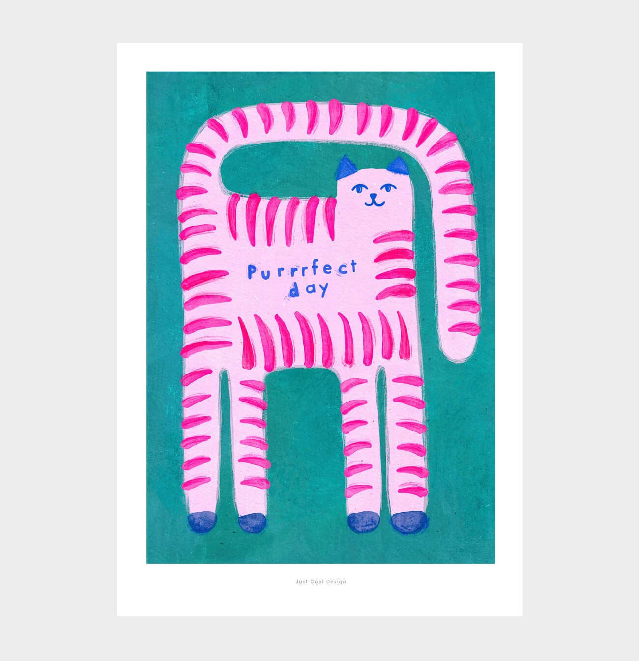 Purrrfect Day - A4 Cute Pink Cat Art Print