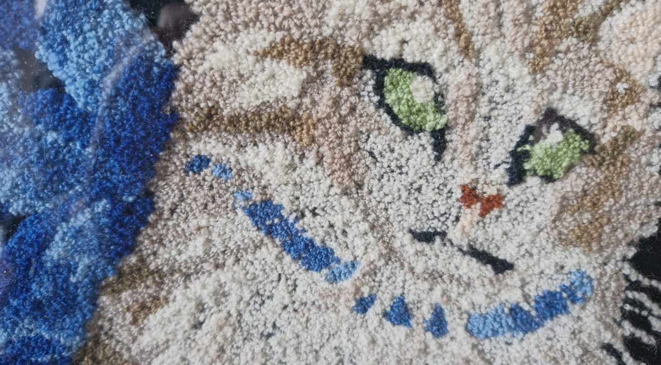 Large Vintage Hand-Tufted Textile Cat Wall Hanging