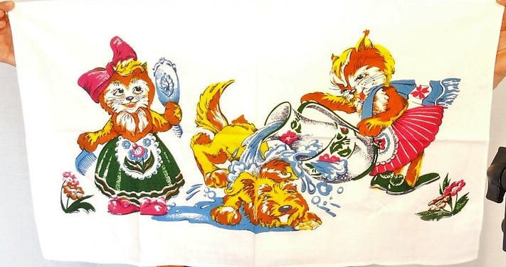 Vintage 1950s/60s Tea Towel – Retro Kitchen Linen