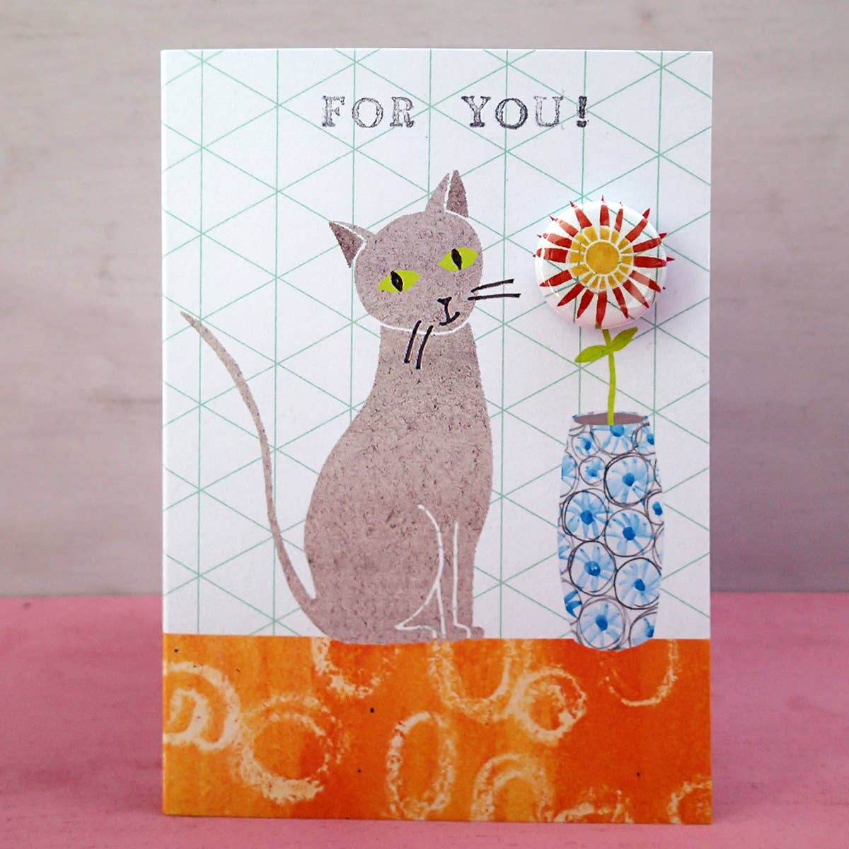For You - Cat Greeting Card With Badge