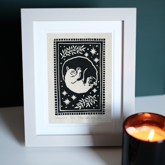 Yin & Yang Cats - Linocut Print