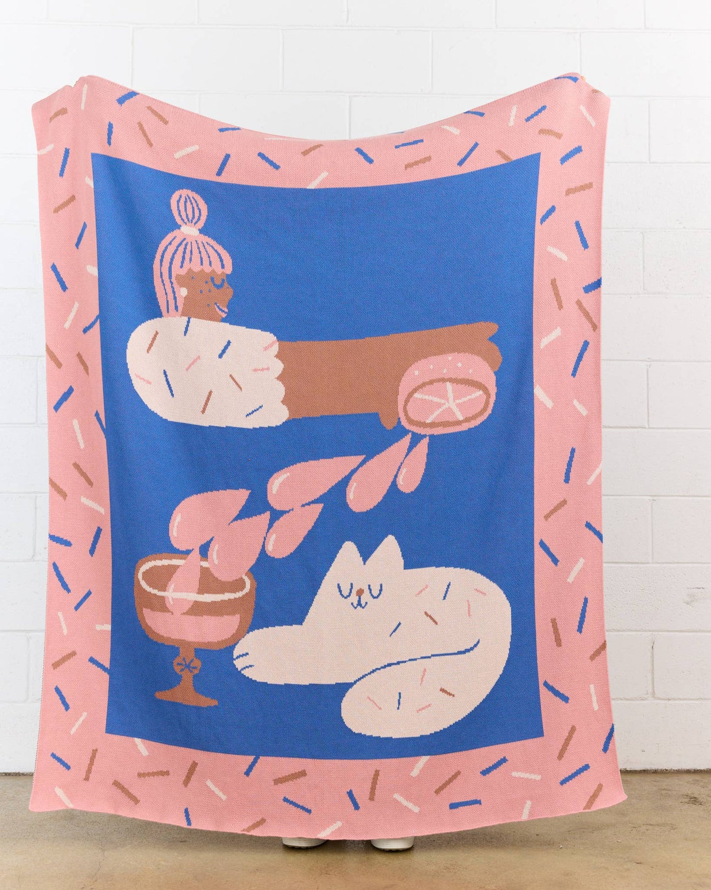 Cocktail Cat - Cotton Knit Throw Blanket