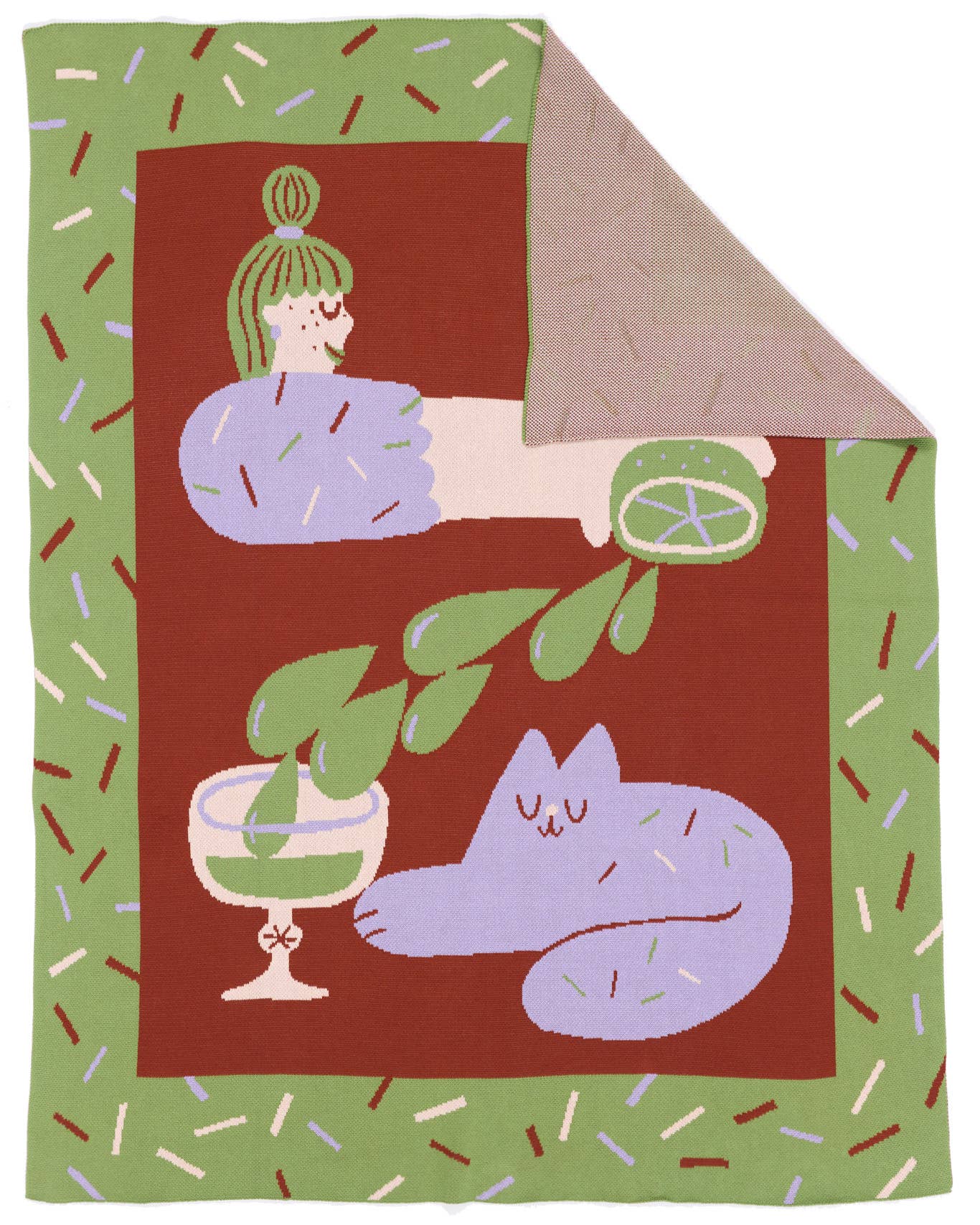 Cocktail Cat - Cotton Knit Throw Blanket