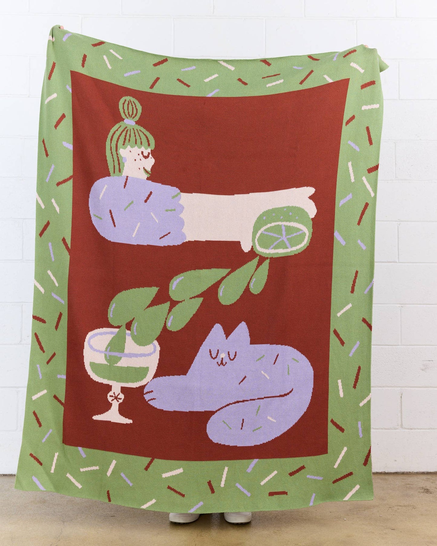 Cocktail Cat - Cotton Knit Throw Blanket