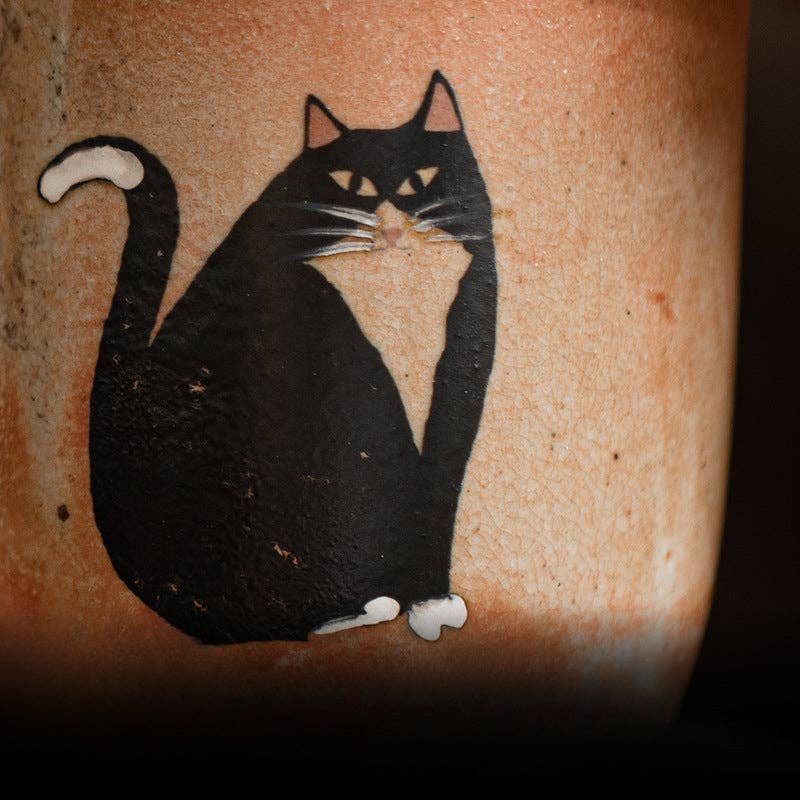 Gohobi Handmade Black Ink Hand-Painted Cat Gaiwan Teapot