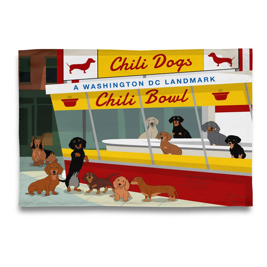 Washington DC Dachshund Chili Dogs at Chili Bowl Tea Towel 