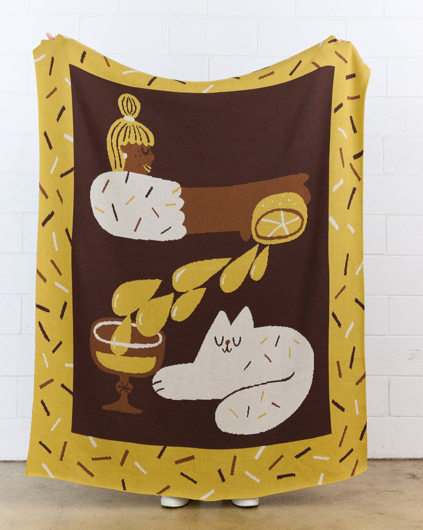 Cocktail Cat - Cotton Knit Throw Blanket