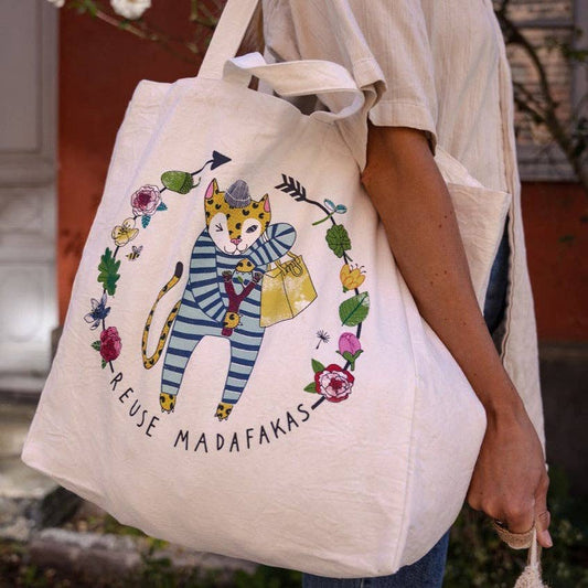 Cream Organic Cloth - 'Reuse Madafakas' - Shopping Tote