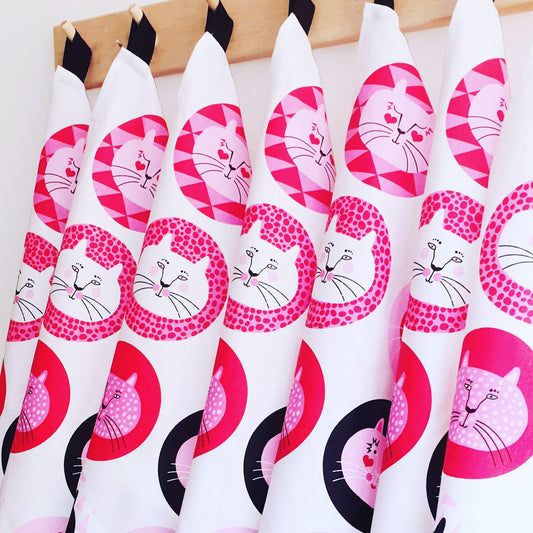Cat Print Linen Mix Tea Towel