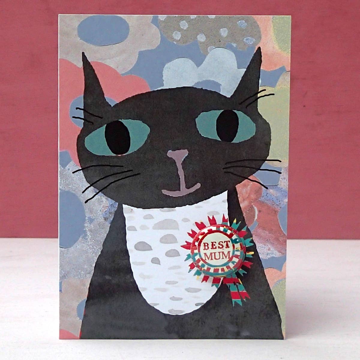 Best Mum - Cat Greeting Card With Badge