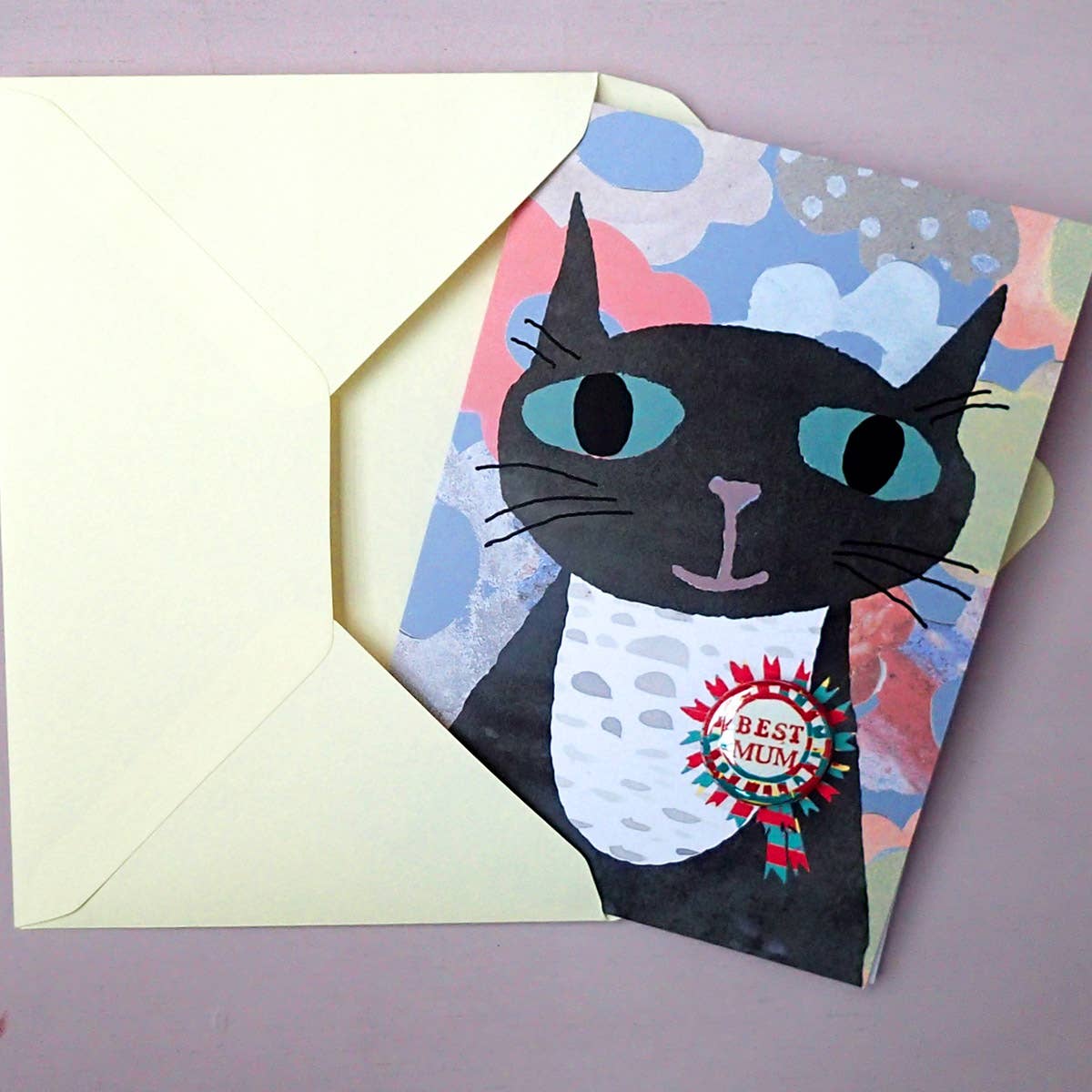 Best Mum - Cat Greeting Card With Badge