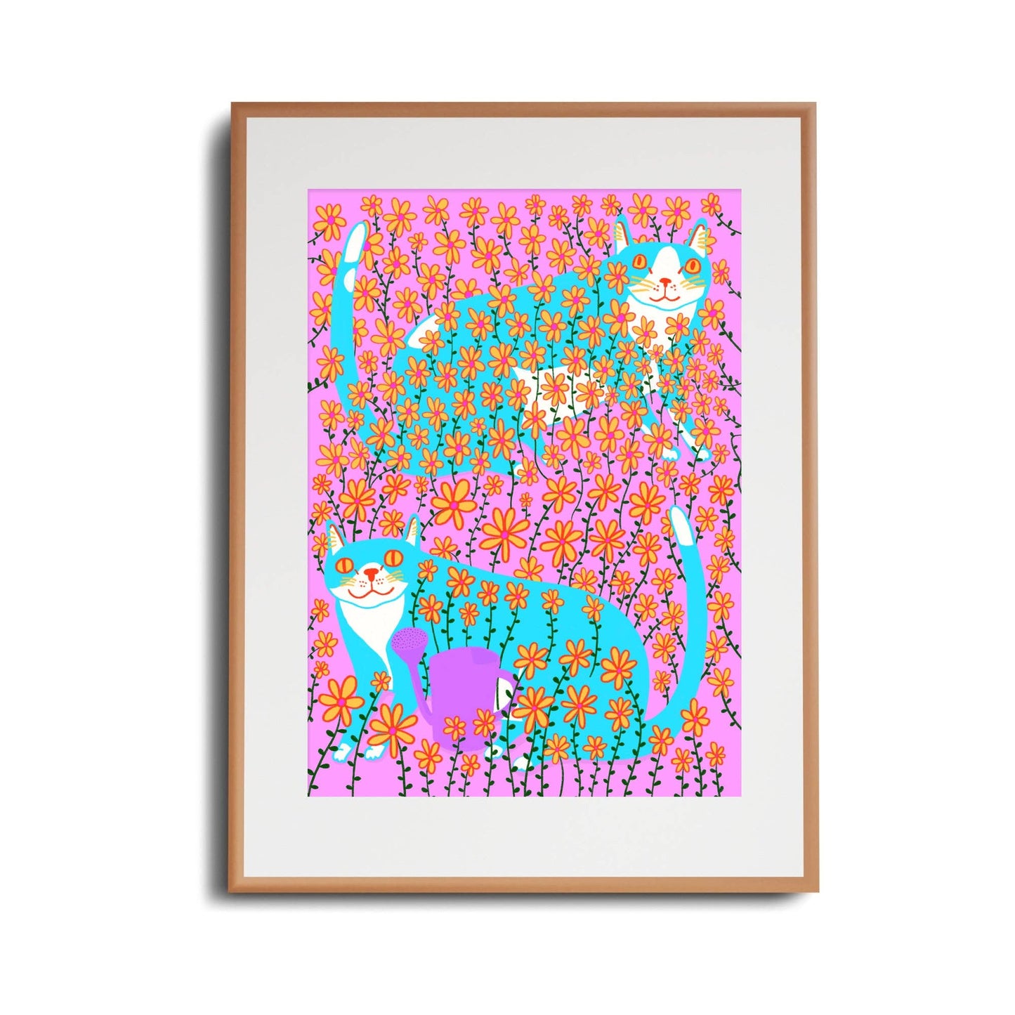 Two Blue Cats In The Flowers - Art Print