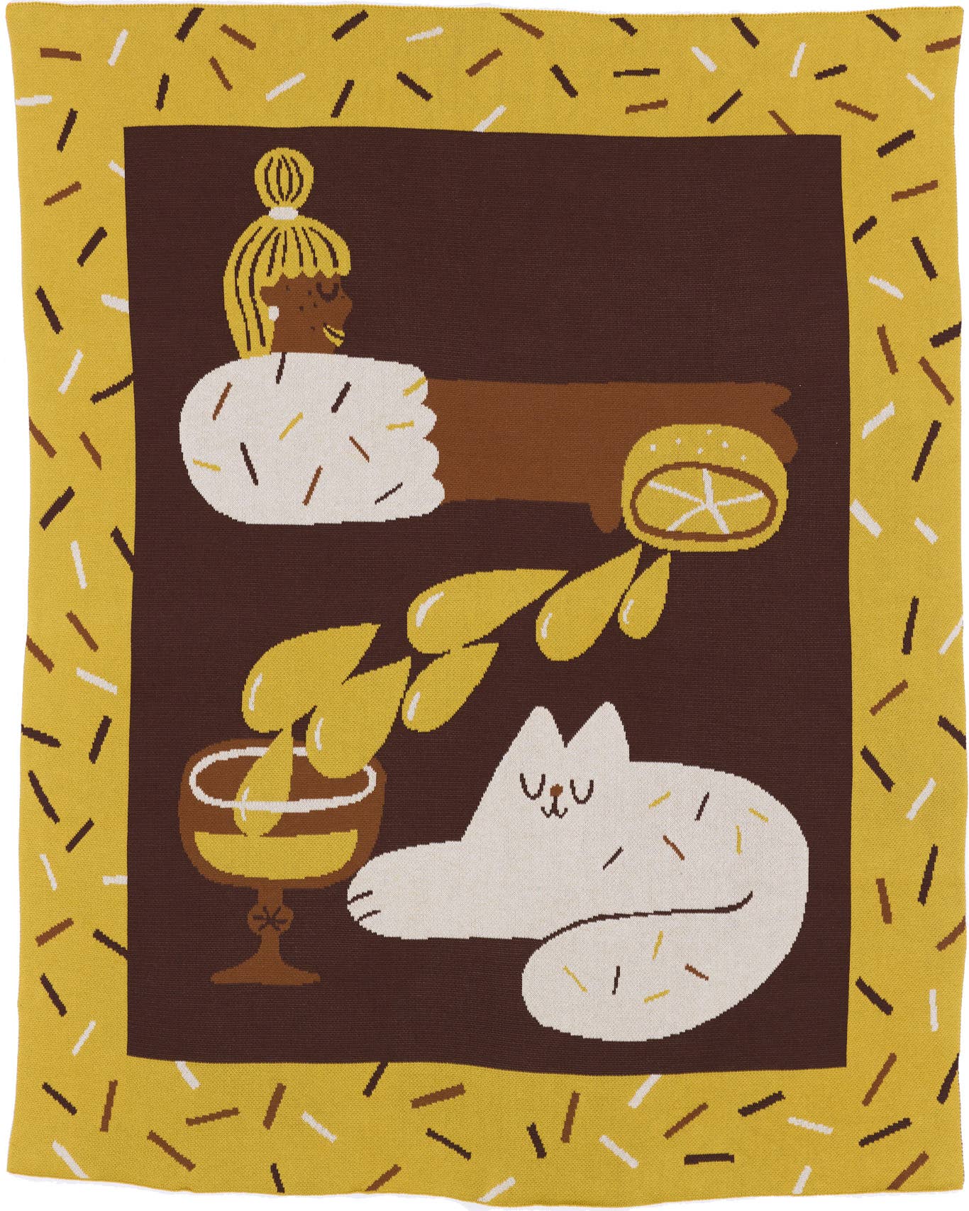Cocktail Cat - Cotton Knit Throw Blanket