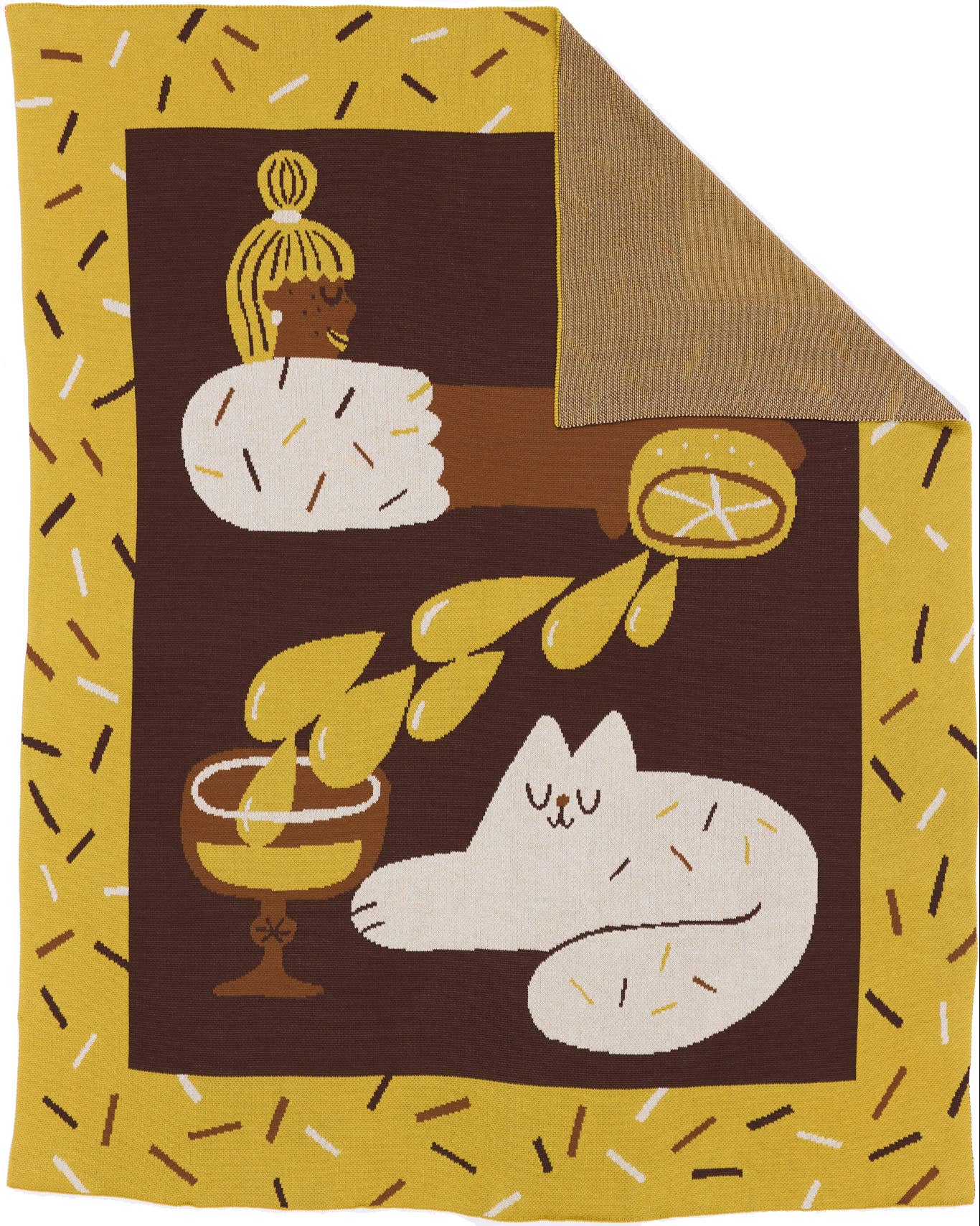 Cocktail Cat - Cotton Knit Throw Blanket