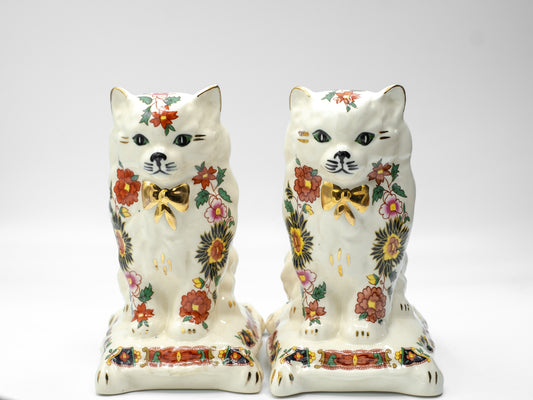 Pair of Vintage Japanese Style Porcelain Cat Figurines