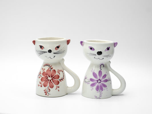 Vintage Portuguese Ceramic Cat Egg Cups