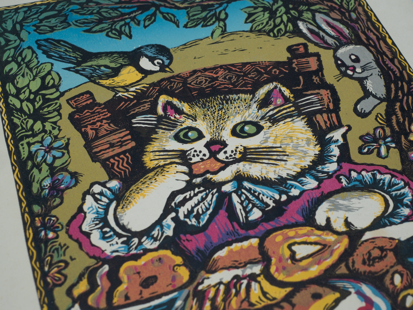 Vintage Soviet Linocut – Woodland Picnic