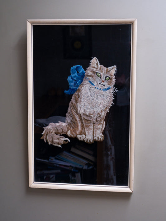 Large Vintage Hand-Tufted Textile Cat Wall Hanging