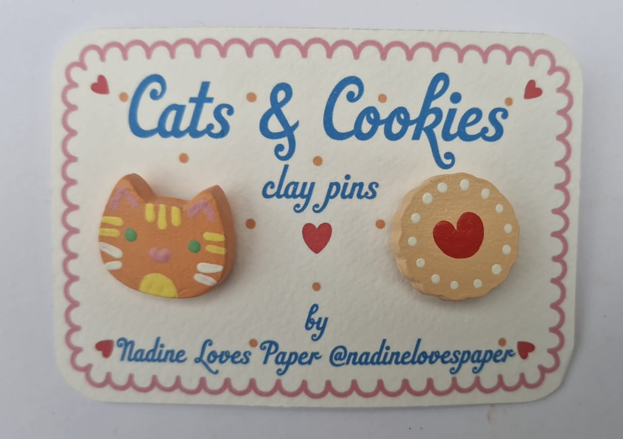 Cats and Cookies - Ginger Clay Pin