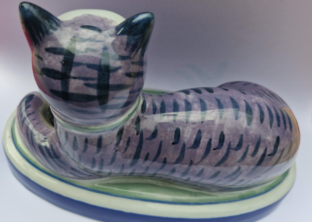 Vintage Staffordshire-style Recumbent Cat Figurine