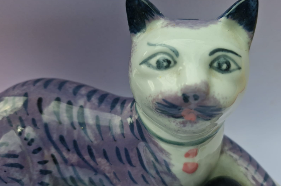 Vintage Staffordshire-style Recumbent Cat Figurine
