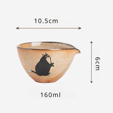 Gohobi Handmade Black Ink Hand-painted Cat Pitcher