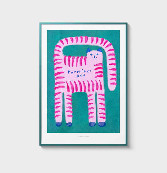 Purrrfect Day - A4 Cute Pink Cat Art Print