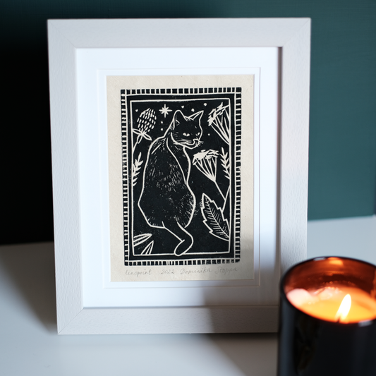 Black Cat - Linocut Print