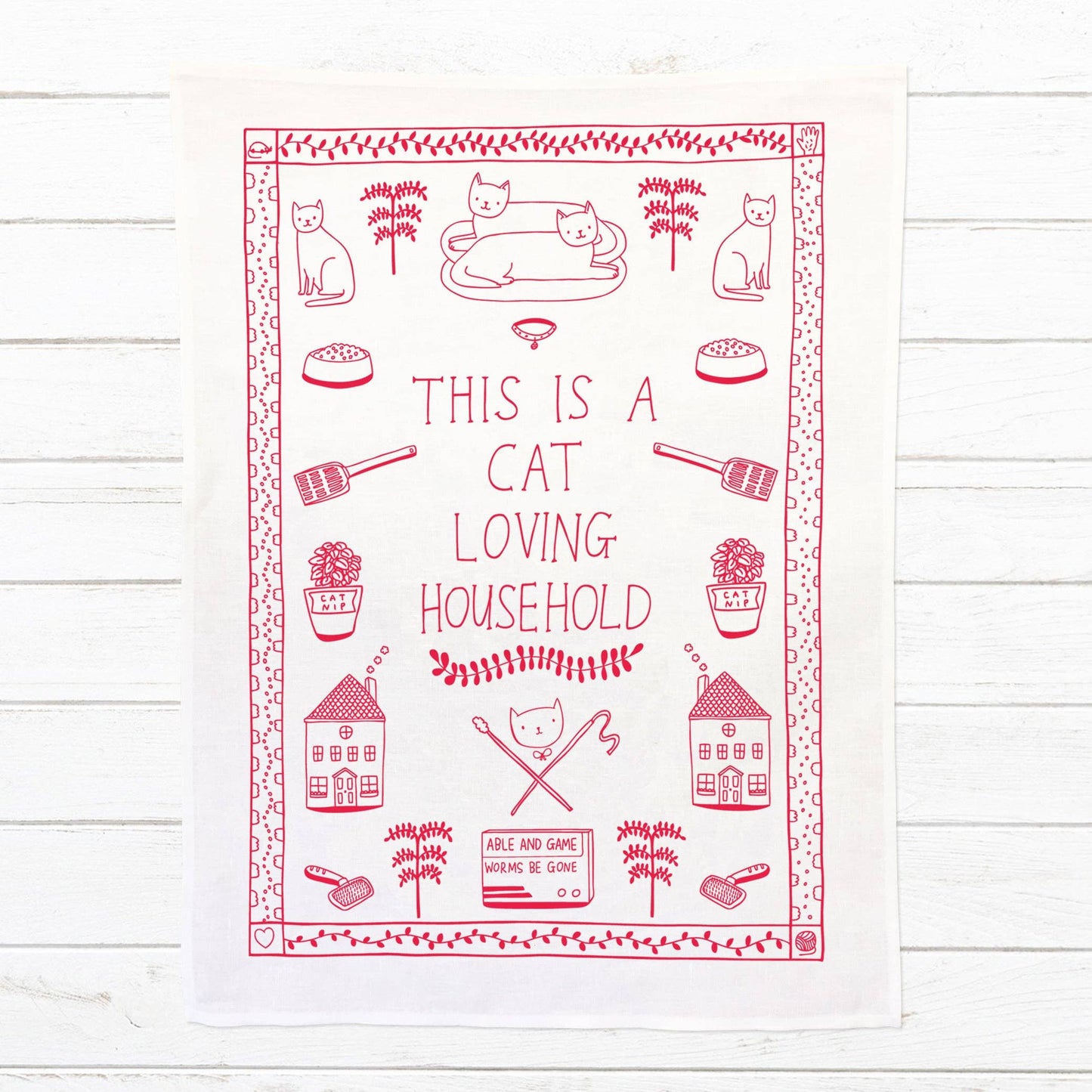 This Is A Cat Loving Household - 100% Linen Tea Towel