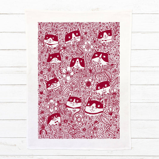 Flower Cats - 100% Linen Tea Towel