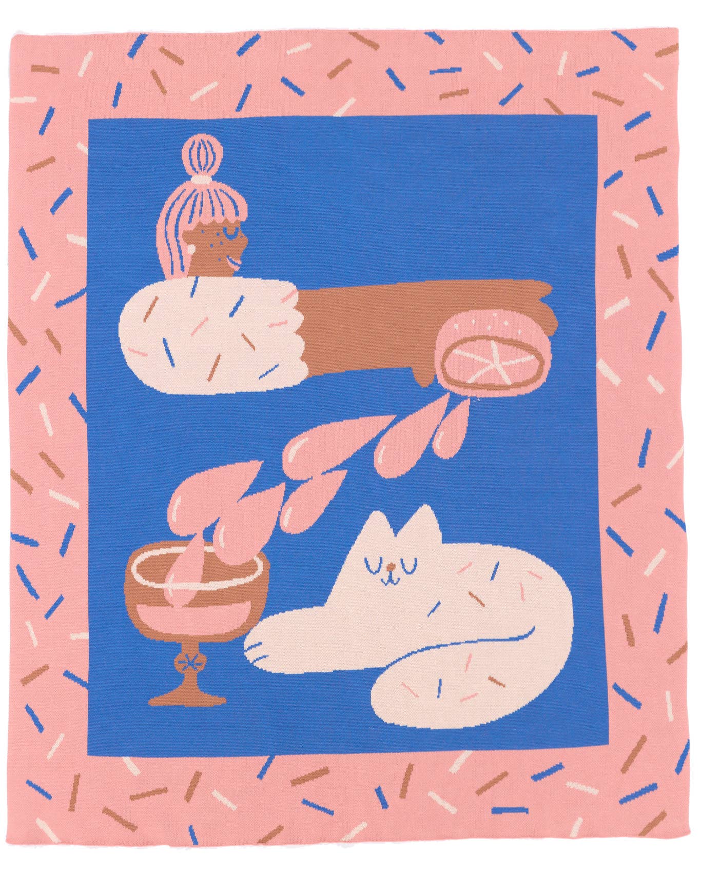 Cocktail Cat - Cotton Knit Throw Blanket