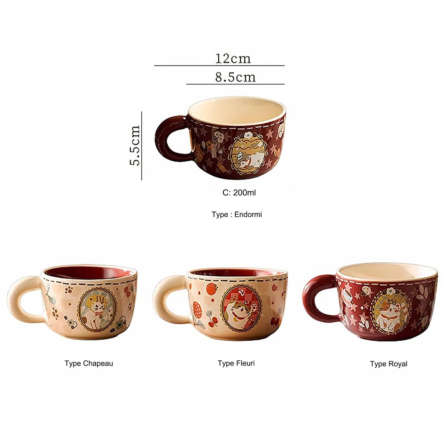 Ceramic mug with cat illustration
