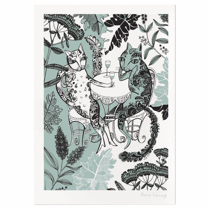 Elegant Cats Wine Garden Art Print