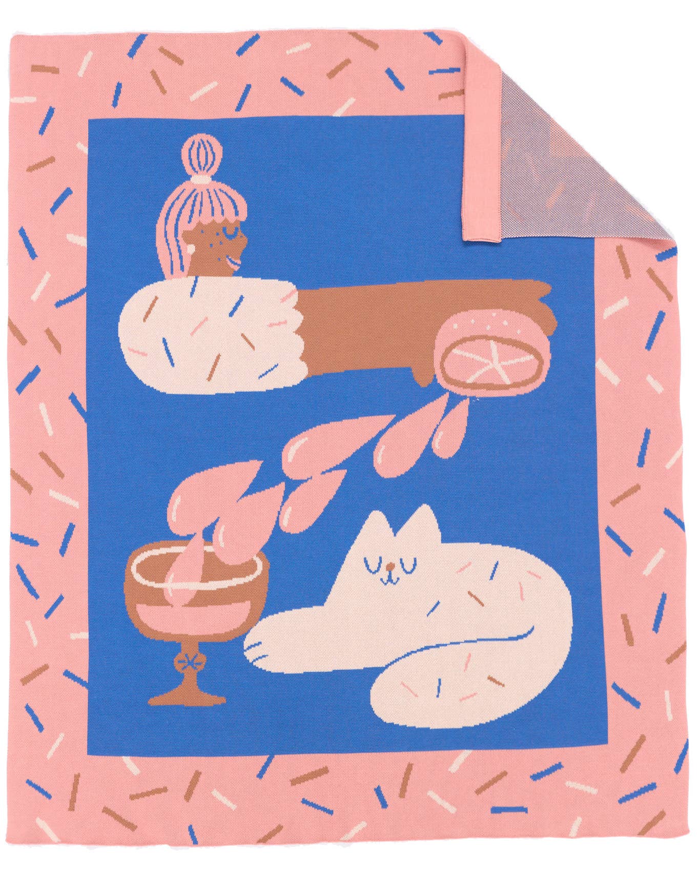 Cocktail Cat - Cotton Knit Throw Blanket
