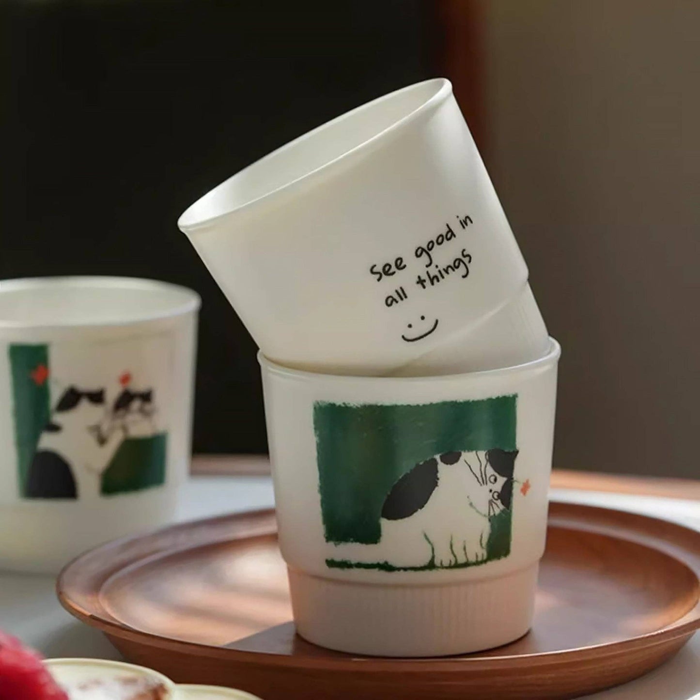 Ceramic mug set with cute cat designs