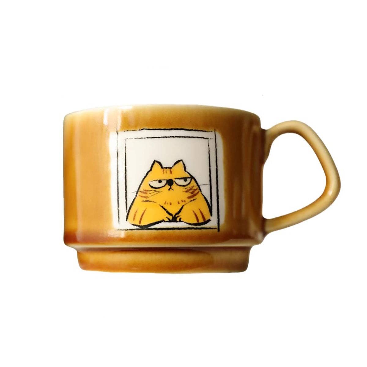 Ceramic coffee mug with cat illustration