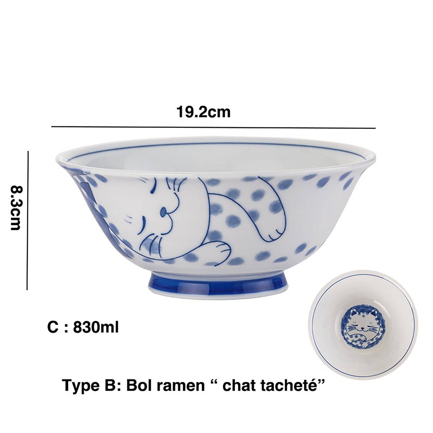Ramen bowl with spotted cat design