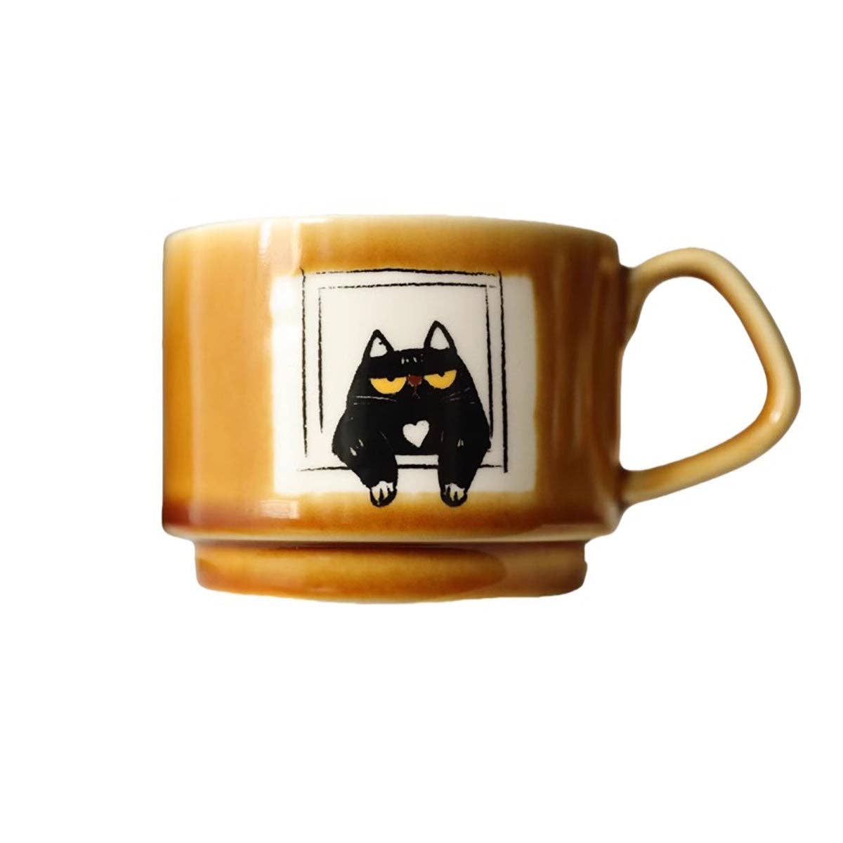 Ceramic coffee mug with cat illustration